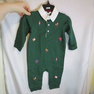 Baby Hunter Green & White bodysuit with formal collar 100% cotton Chaps